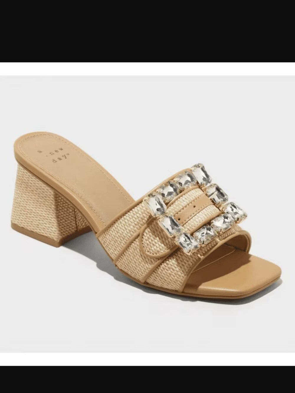 New w/Tags A New Day Kathleen Embellished Rafia Buckle Block Heel Mule Sandals